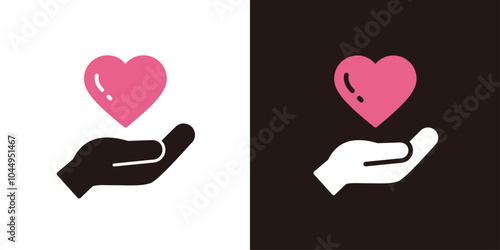 愛や心を表すハートを持つ片手のアイコンセット＿シルエット