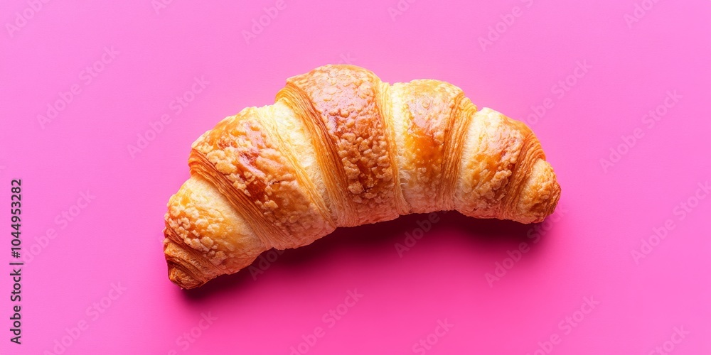 Croissant on Vibrant Pink Background, Flat Lay Studio Shot for Bakery or Pastry Promotions Generative AI Croissant on Vibrant Pink Background, Flat Lay Studio Shot for Bakery or Pastry Promotions Generative AI
