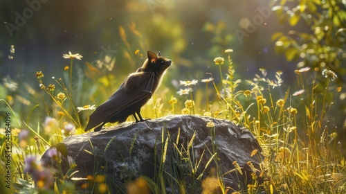 Bat Perched on a Rock in the Sun