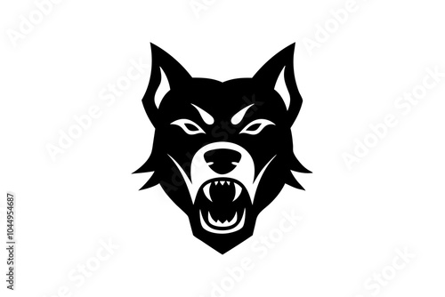 Angry dog head silhouette vector logo design vector illustration on white.