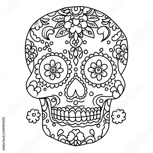Coloring page sugar skull for adult. Hand drawn vector illustration for Day of the Dead.