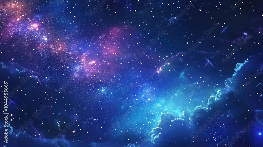 Naklejka premium A vibrant night sky filled with stars and a glowing Milky Way, symbolizing the infinite beauty and mystery of the universe