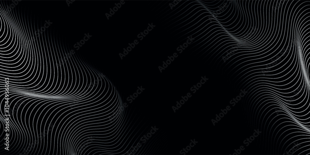 3D Vector wave lines pattern smooth curve flowing dynamic white light isolated on black background for concept of technology, digital