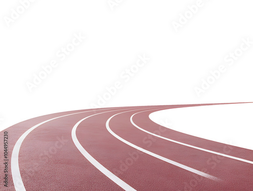 smooth, red running track curves gracefully against white background, ideal for athletic events and training. clean lines and vibrant color create energetic atmosphere