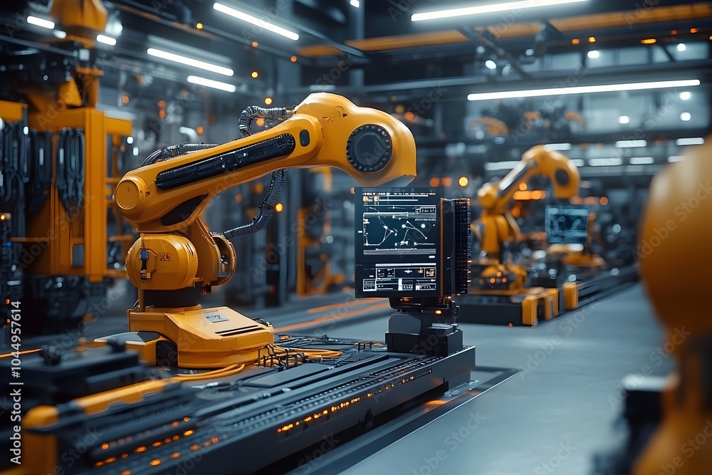 Futuristic Smart Factory Showcasing Advanced Industrial Automation and Robotics Technology Futuristic Smart Factory Showcasing Advanced Industrial Automation and Robotics Technology