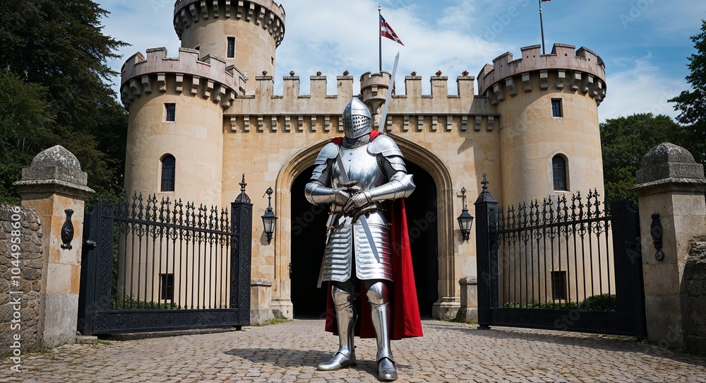 Lessing Knight Castle Knight in shining armor at a castle gate background valiant knight ...