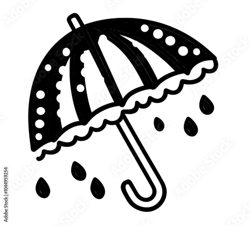 Doodle umbrella with falling raindrops. Kids colored flat modern illustration with raindrops on a white background.