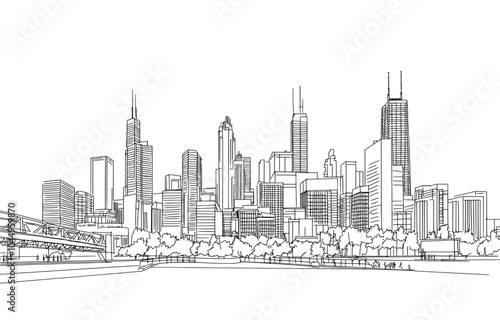 Illustration of Megalopolis City Landscape Hand Drawn