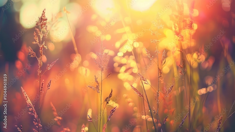 Wild grass in the forest at sunset. Macro image, shallow depth of field. Abstract summer nature background. Vintage filter Wild grass in the forest at sunset. Macro image, shallow depth of field. Abstract summer nature background. Vintage filter