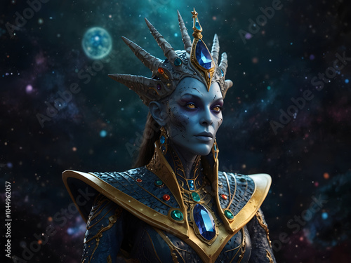 Alien queen With cosmic background photo