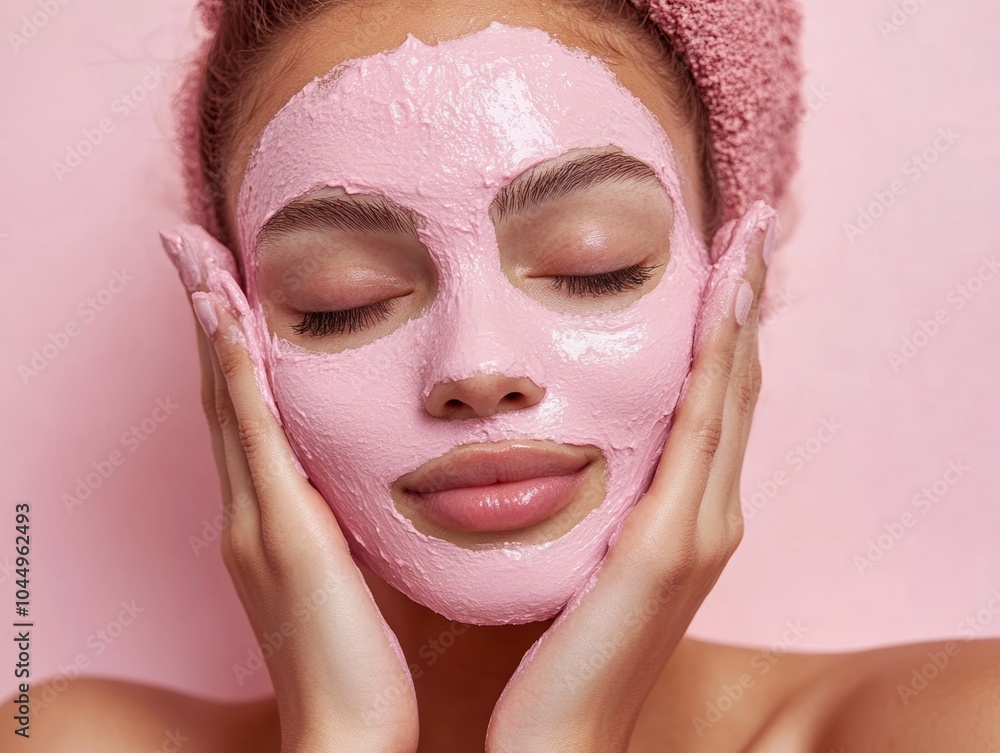 Pink Clay Face Mask Application for Skincare Routine Generative AI