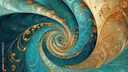 Vibrant Swirl of Turquoise and Gold Patterns Creating a Mesmerizing Abstract Design . 