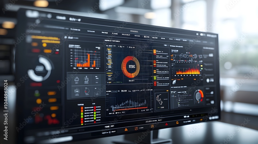 Interactive business intelligence dashboard featuring abstract 3D technology visuals that showcase real time data analysis and insights on a virtual platform for corporate strategy and financial Interactive business intelligence dashboard featuring abstract 3D technology visuals that showcase real time data analysis and insights on a virtual platform for corporate strategy and financial