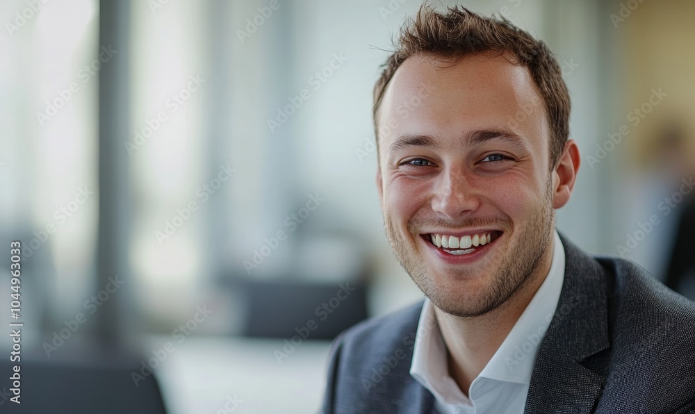 Portrait of a Young Laughing Successful Businessman in Modern Office Generative AI Portrait of a Young Laughing Successful Businessman in Modern Office Generative AI