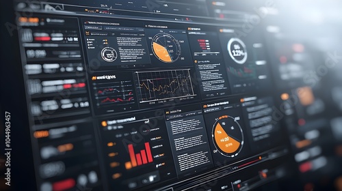 Innovative 3D virtual business intelligence dashboard with abstract technology interface showcasing data trends performance metrics and analytics in a sleek futuristic design