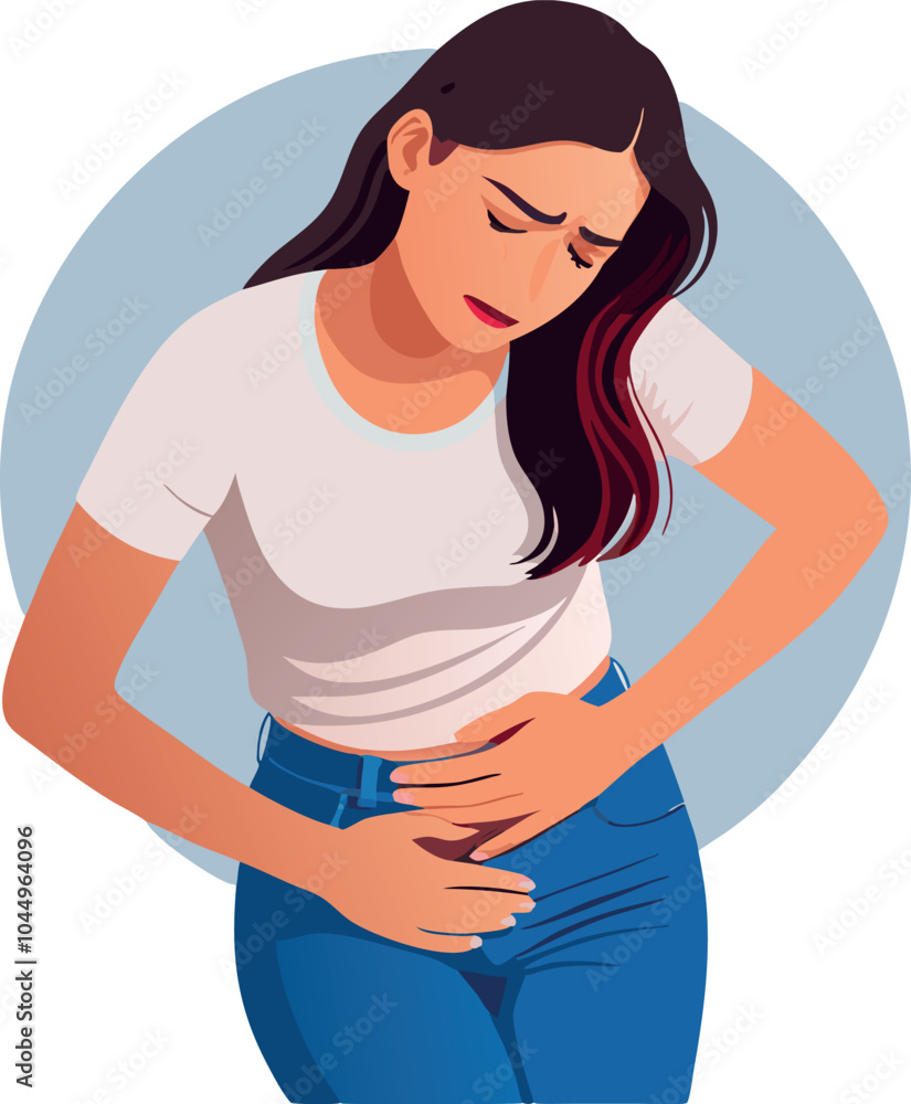 Young woman suffering from strong abdominal pain Young woman suffering from strong abdominal pain