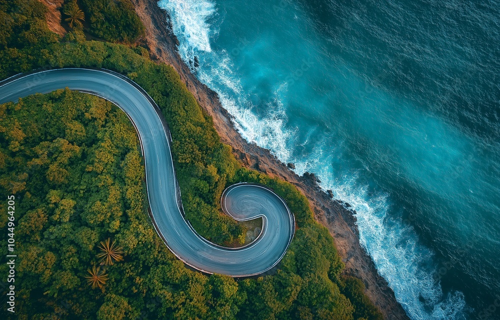 An aerial picture of a stunning road close to the sea. An aerial picture of a stunning road close to the sea.