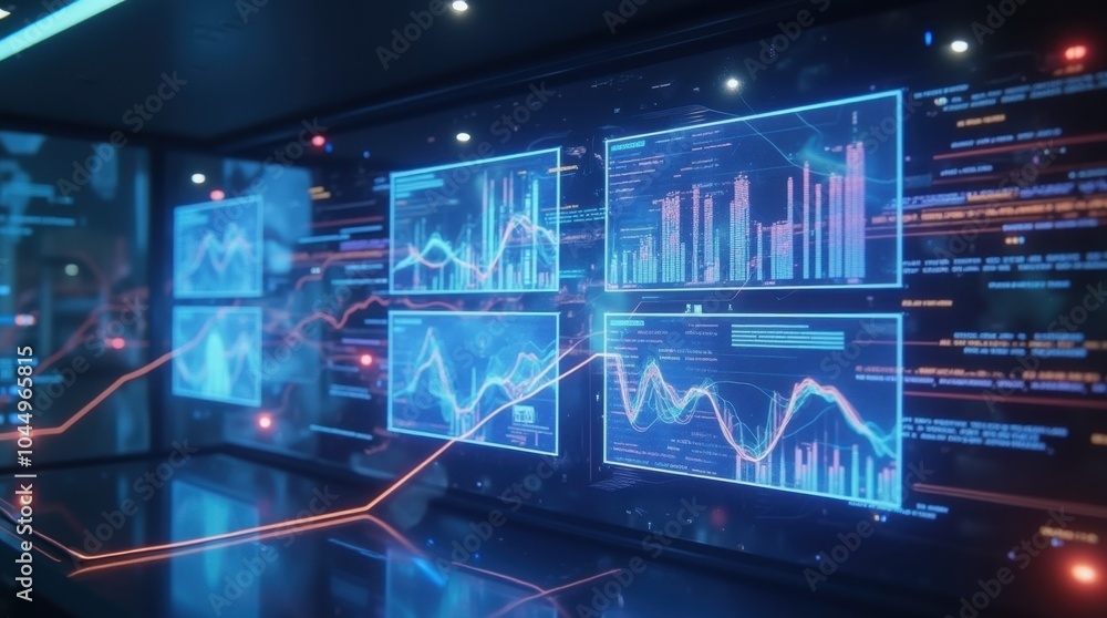 A sleek, futuristic interface featuring holographic displays of machine learning algorithms and AI processing. A sleek, futuristic interface featuring holographic displays of machine learning algorithms and AI processing.