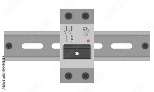 Miniature circuit breaker mounted on a DIN rail. 1P+N MCB device for the protection of circuits against overload and short circuit