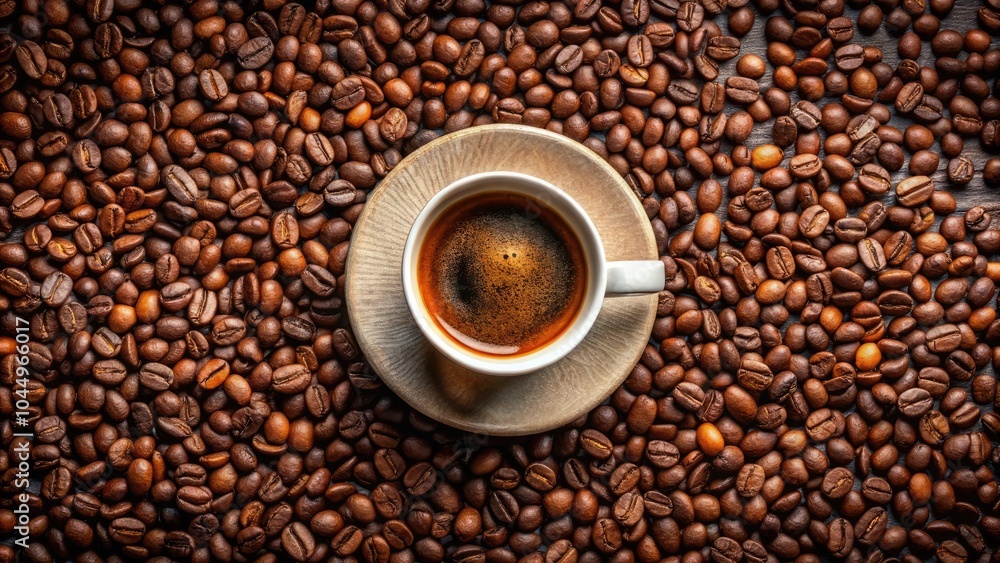 Top View Coffee Cup and Beans.
Top View Coffee Cup and Beans.