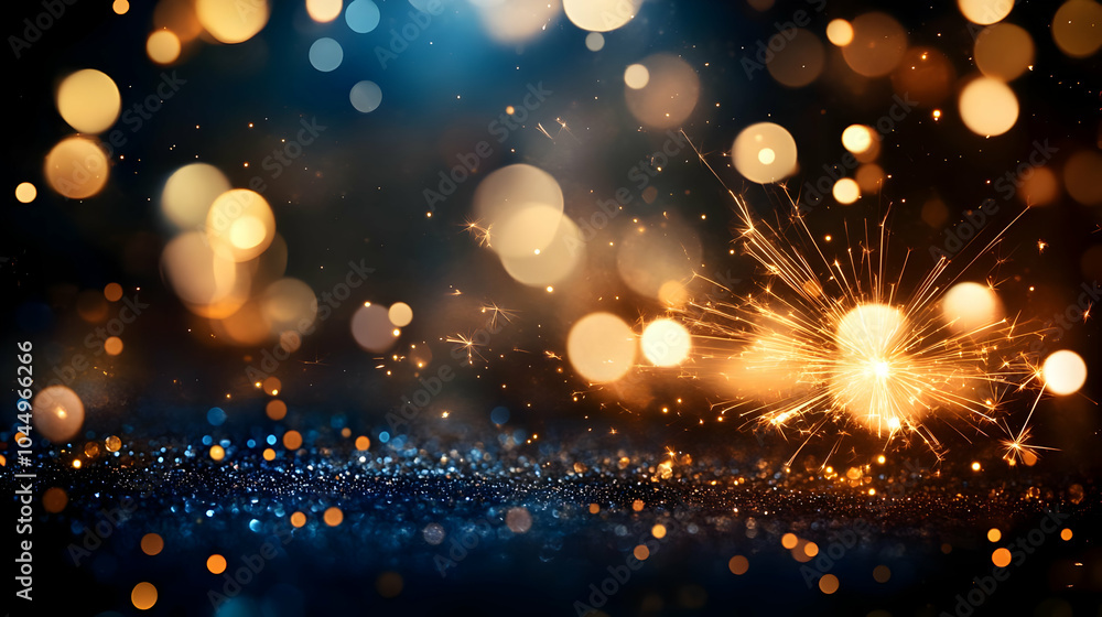 Obraz premium Sparkler with Blue and Gold Bokeh Abstract Background