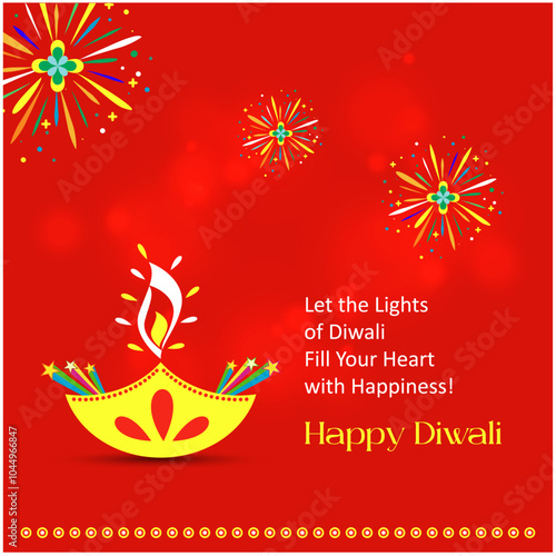 Creative Happy Diwali Greeting Card. Deepawali Wishes Social Media Post Vector.