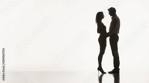 Silhouette of romantic couple holding hands in a minimalist scene