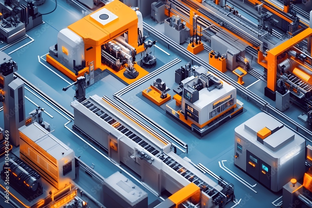 Innovative Smart Factory Interior with Automated Production and Optimized Workflow Innovative Smart Factory Interior with Automated Production and Optimized Workflow