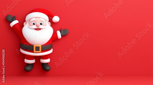 A cartoonish santa standing on a red background