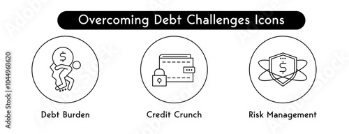 Overcoming Debt Challenges Icons: Debt Burden, Credit Crunch, Risk Management