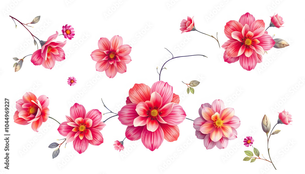 Fototapeta premium Floral print on neutral background isolated with white highlights, png