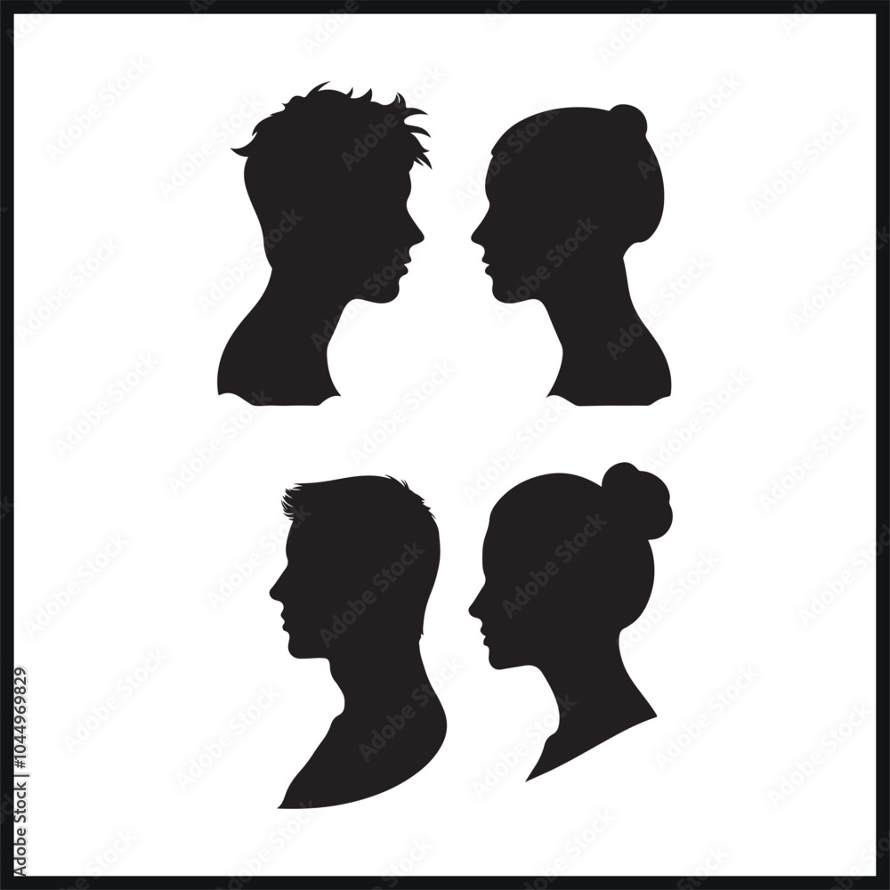 Avatar portrait silhouettes. Woman and man Avatar portrait silhouettes. Woman and man