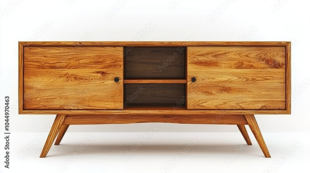 An elegant wooden sideboard with clean lines and sliding doors, isolated on a white background, showcasing its functional and stylish design for any living space. An elegant wooden sideboard with clean lines and sliding doors, isolated on a white background, showcasing its functional and stylish design for any living space.