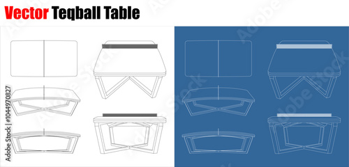 Teqball table vector Curved table technical drawing line blueprint. isolated on transparent background