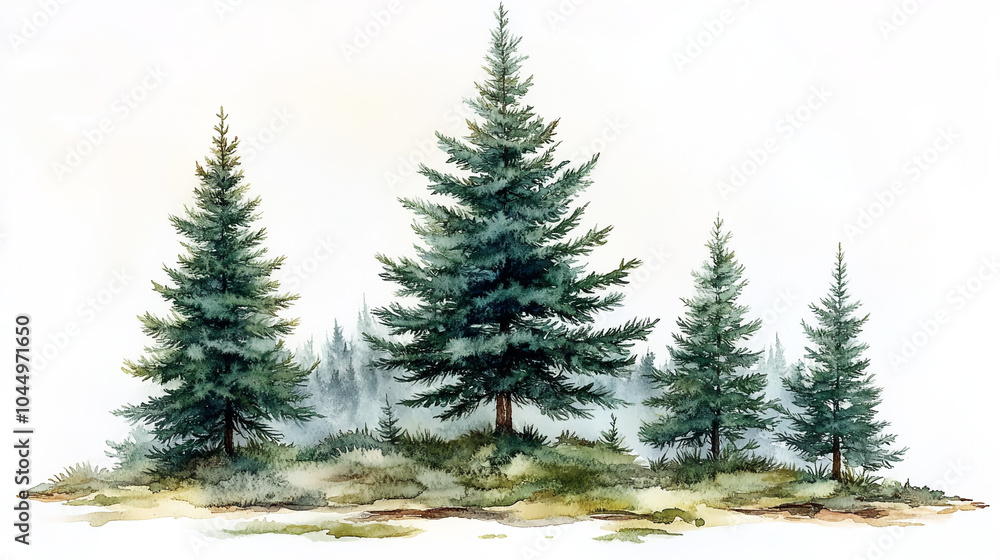 Obraz premium Edge with fir trees close-up on a white background