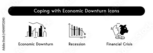 Coping with Economic Downturn Icons: Recession, Economic Downturn, Financial Crisis