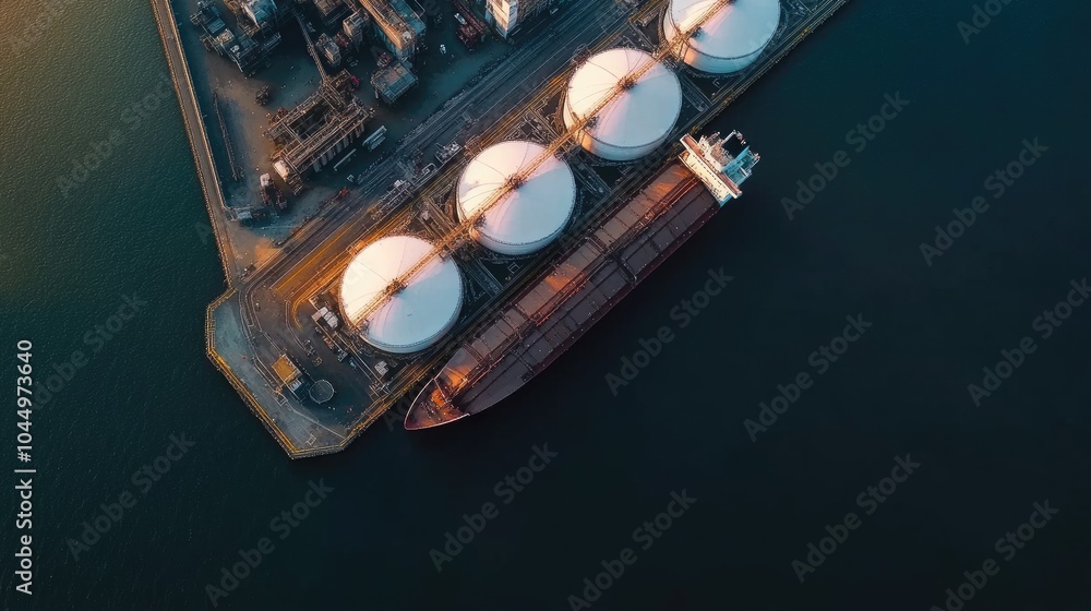 Aerial View of Cargo Ship at Industrial Facility Aerial View of Cargo Ship at Industrial Facility