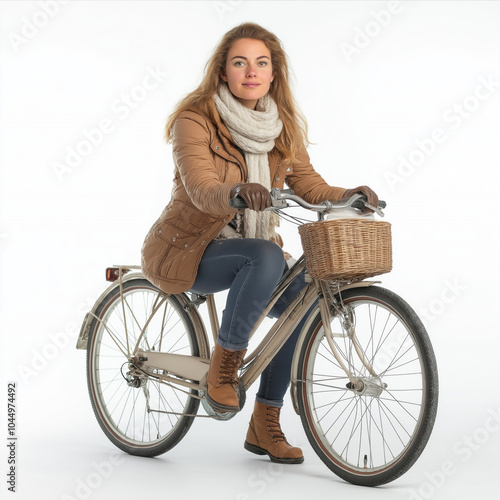 Woman On Bicycle Isolated