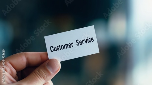 Close-up of a hand holding a business card with the words 'Customer Service' written on it, emphasizing support and communication in business.