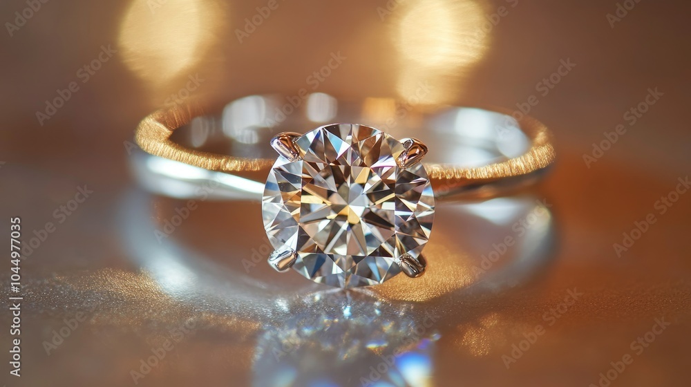 Detailed macro shot of a brilliant diamond ring, with light reflecting off its sharp facets, representing high-end luxury and elegance Detailed macro shot of a brilliant diamond ring, with light reflecting off its sharp facets, representing high-end luxury and elegance