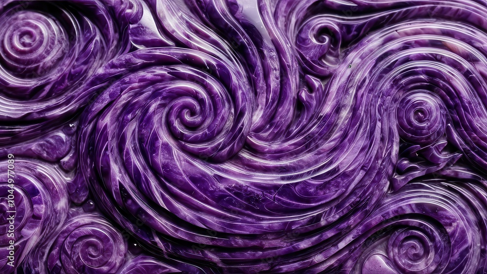 Mysterious purple charoite crystal captures the essence of spiritual transformation. This rare Russian gem showcases swirling patterns of lavender and violet, perfect for luxury jewelry designs Mysterious purple charoite crystal captures the essence of spiritual transformation. This rare Russian gem showcases swirling patterns of lavender and violet, perfect for luxury jewelry designs