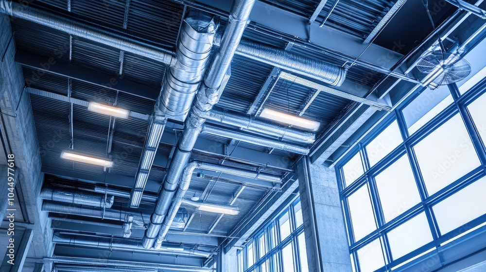 Modern Industrial Ceiling with Pipes and Windows Modern Industrial Ceiling with Pipes and Windows