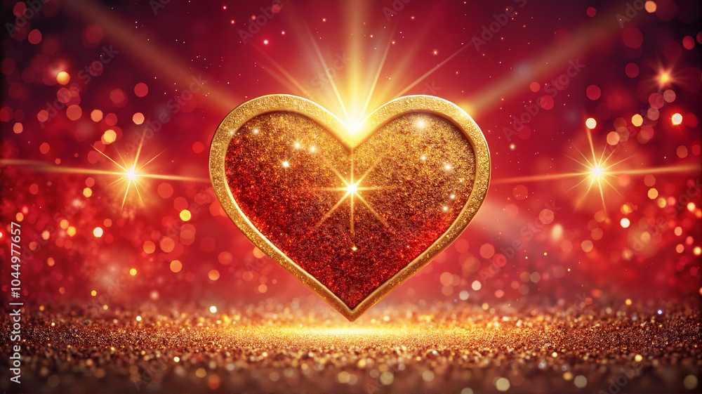 Shining red and gold glitter heart with glowing sparkles Shining red and gold glitter heart with glowing sparkles