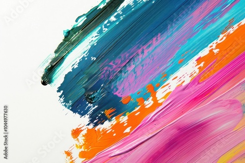 Abstract colorful paint strokes on a white canvas, vibrant hues blend seamlessly for an eye catching design Ideal for art, creativity, and backgrounds Unique texture photo