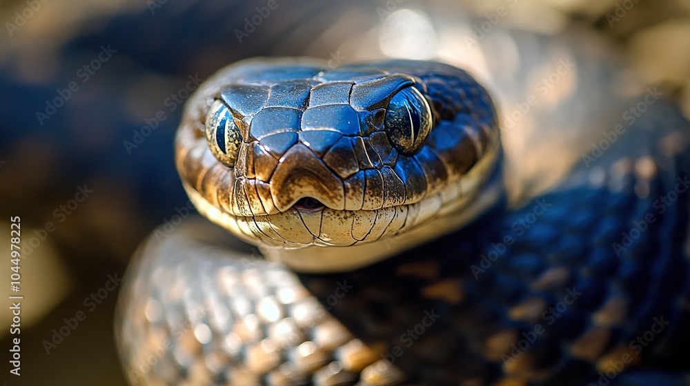 Close-Up of a Snake's Head with Striking Blue Eyes Close-Up of a Snake's Head with Striking Blue Eyes