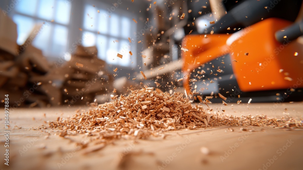An energetic sawing process generates a cascade of shavings, capturing the strength and vigor of the carpenter, as sunlight filters through the workshop window. An energetic sawing process generates a cascade of shavings, capturing the strength and vigor of the carpenter, as sunlight filters through the workshop window.
