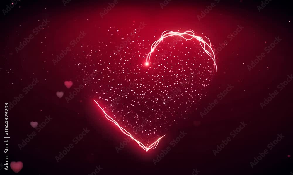 Glittering red heart animation with sparkling particles for Valentine's Day celebration Glittering red heart animation with sparkling particles for Valentine's Day celebration