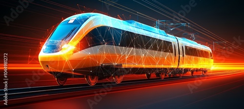 Digital Express Rail on Technology Trajectory Futuristic Train in Lines, Connections, and Triangles