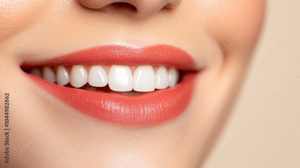 A close-up image of a bright smile adorned with glossy red lipstick, revealing a sense of charm and sophistication, enhanced by the vivid and daring color. A close-up image of a bright smile adorned with glossy red lipstick, revealing a sense of charm and sophistication, enhanced by the vivid and daring color.