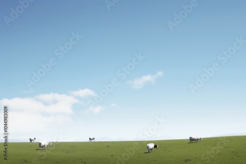 Cows in valley glass hills landscape sky grassland.